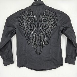 House Of Lords Shirt Mens Large Embroidered Button Up Western Goth Grunge Black